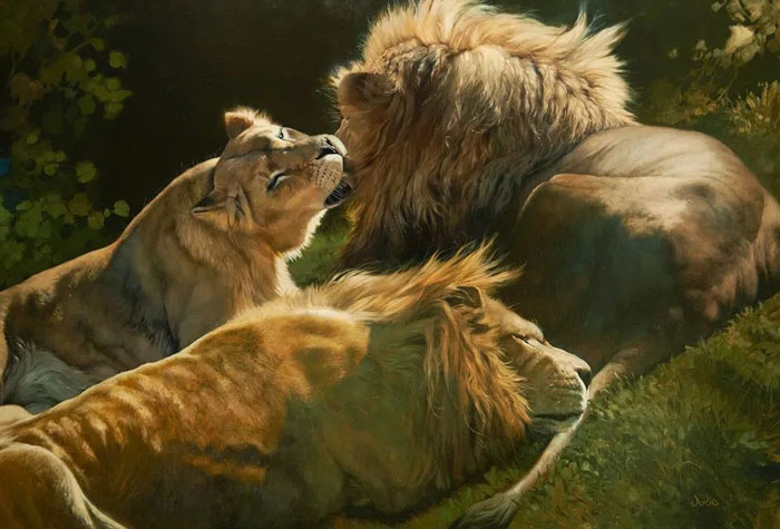 美國幻想藝術(shù)家和野生動物畫家朱莉·貝爾油畫作品欣賞-虎、獅、大象