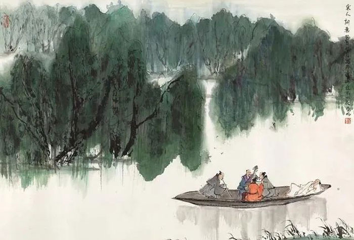 亞明國畫作品 | 一葉小舟，蕩出無盡詩意！