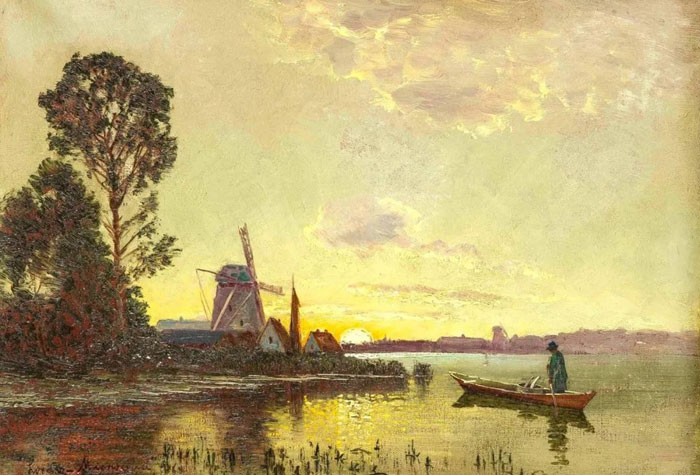 德國(guó)畫家恩斯特·雨果·洛倫茲·莫洛瓦納，描繪海以及花卉和室內(nèi)裝飾的夜景