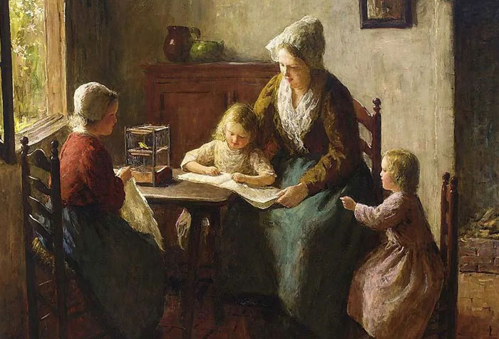 荷蘭畫家伯納德·波塔斯特油畫作品欣賞，用自然光渲染母愛