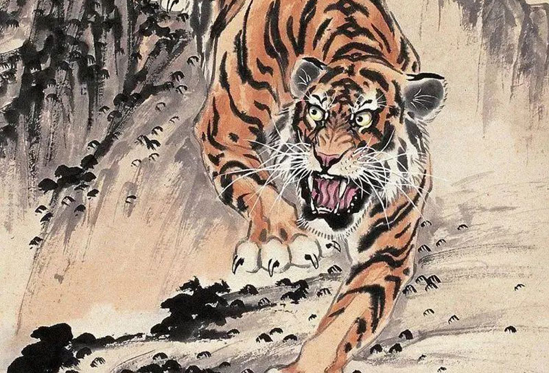 近現(xiàn)代畫虎大師胡爽庵作品欣賞，其水墨寫意虎，筆墨酣暢，神采自如，堪稱一絕